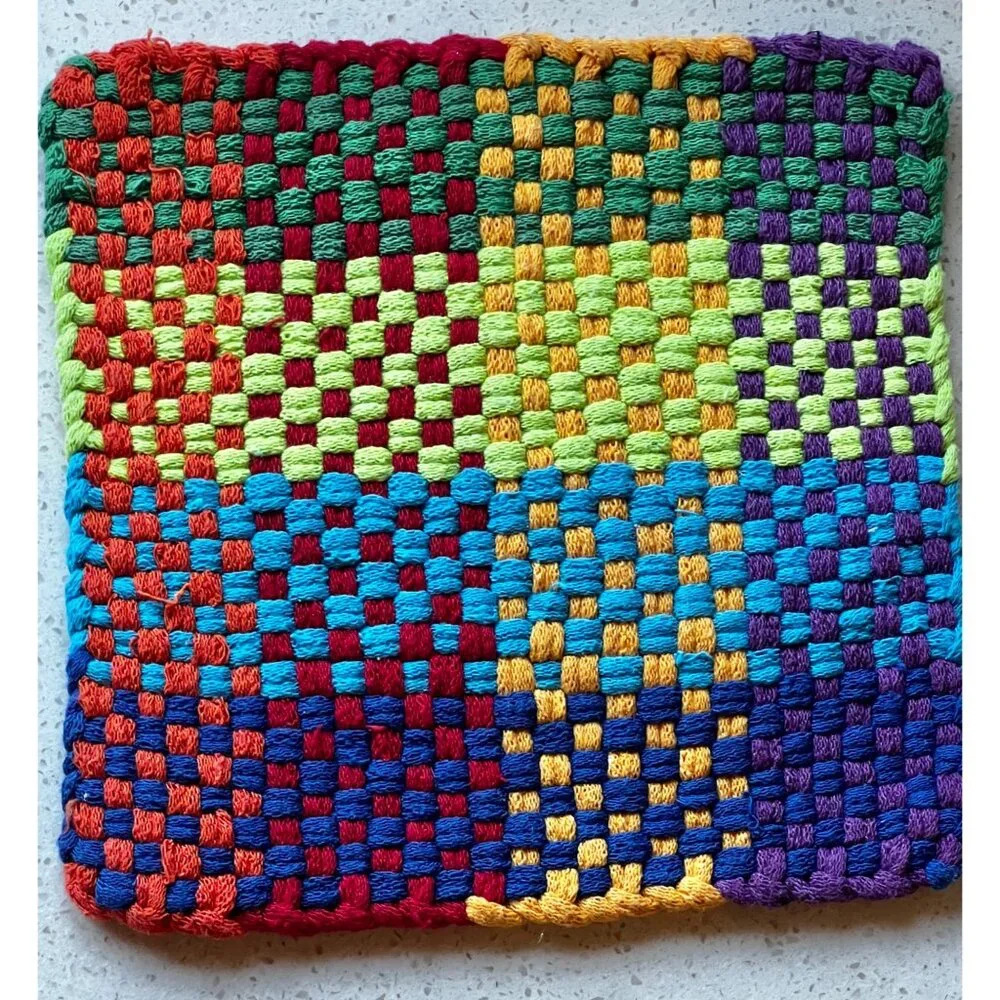 Handwoven Cotton Pot Holders Set Of 5 - Multicolor Large & Red/White/Blue Small